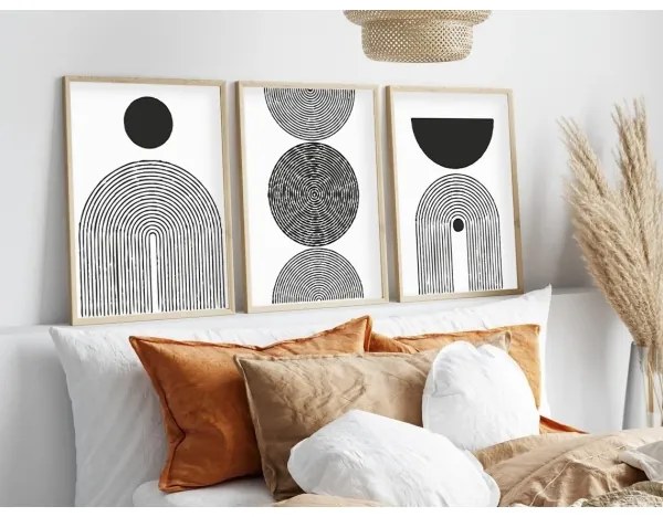 SADA 3x Obraz vo fotorámčeku 50x70 cm čierna/biela