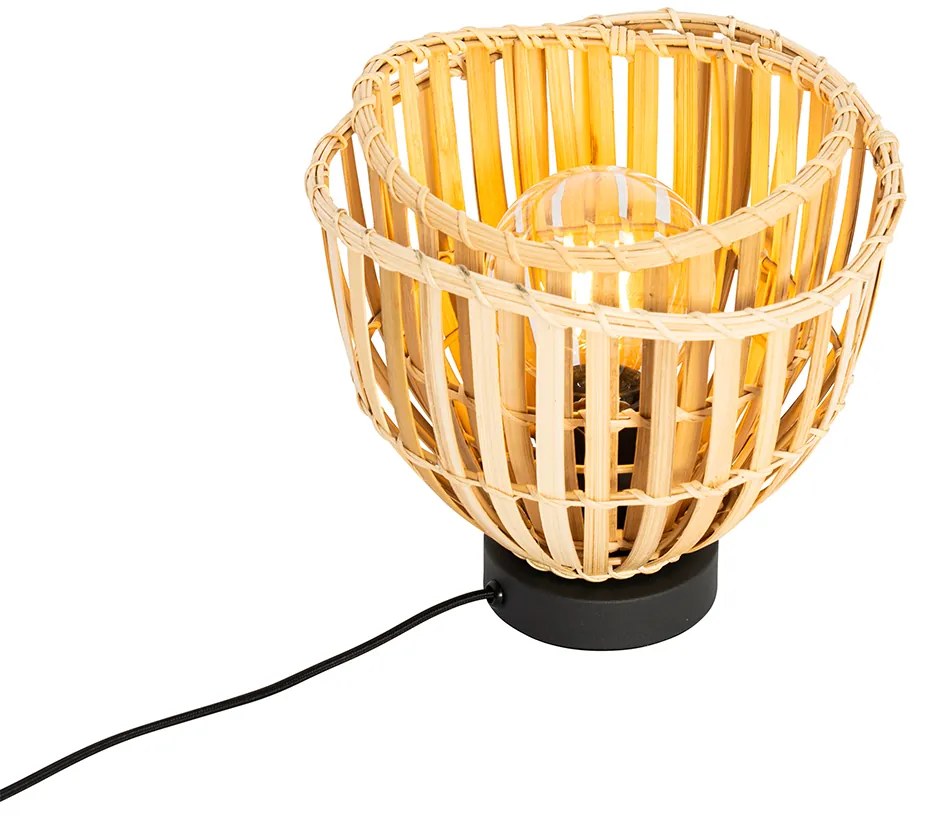 Orientálna stolná lampa čierna s prírodným bambusom - Pua