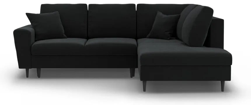Čierna zamatová rozkladacia/s úložným priestorom rohová pohovka (pravý roh/do L) Kyoto – Cosmopolitan Design