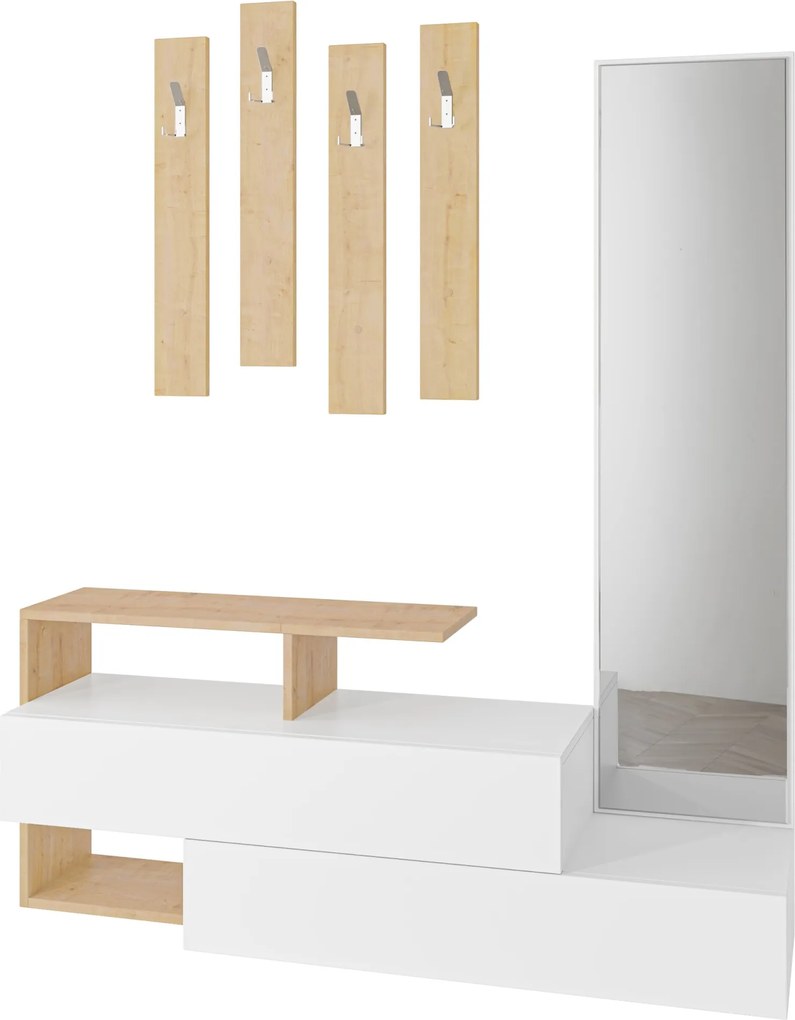 Predsieňová stena Houseland Ramda biela/dub prírodný