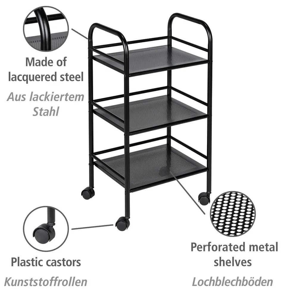 Čierny kovový pojazdný regál 41x75 cm – Wenko