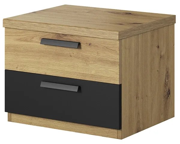 Nočný Stolík s dvoma zásuvkami Sigma 22 - artisan / Čierny supermat