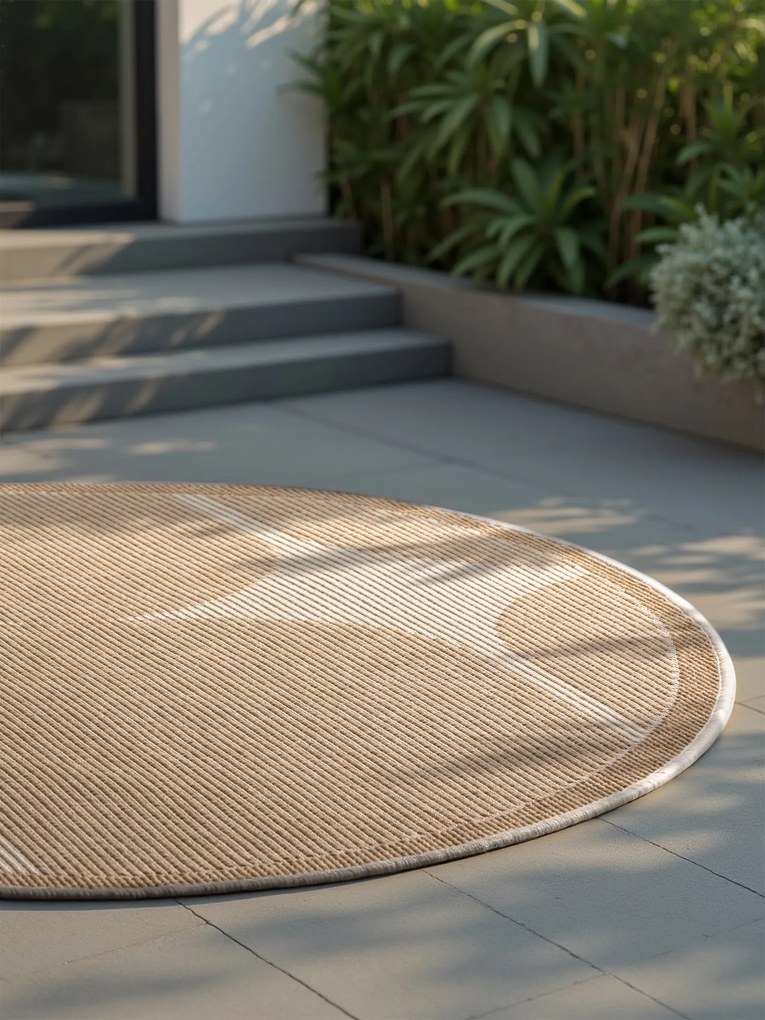 Kusový koberec Duet Bowen 106245 Beige/White kruh - na von aj na doma, 160x160 (priemer) kruh, béžová, chodba / predsieň, NORTHRUGS