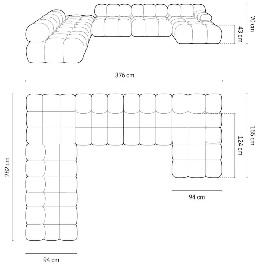 Čierna zamatová pohovka 379 cm Bellis – Micadoni Home