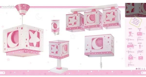 Dalber 63233NS - Detské stropné svietidlo MOON LIGHT 3xE27/60W/230V ružová