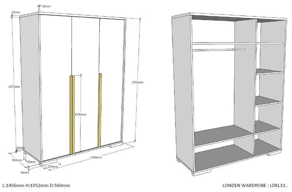 Biela detská šatníková skriňa 146x195 cm London – Vipack