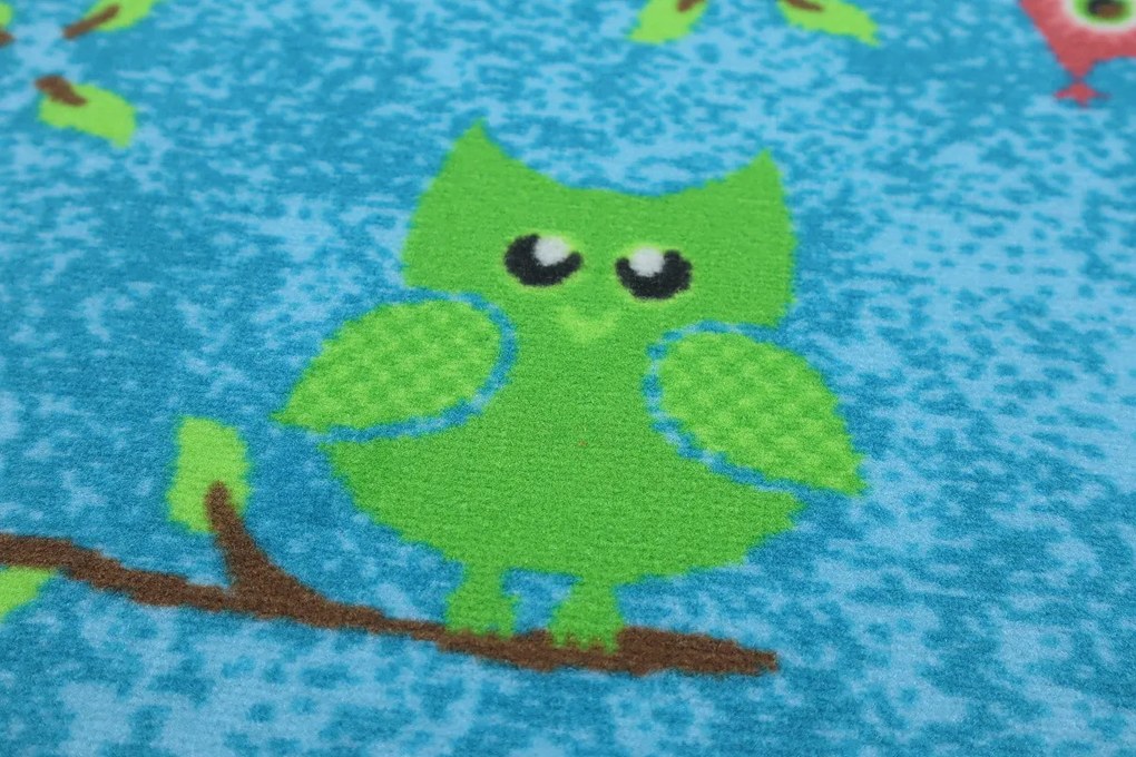 Detský kusový koberec Sovička Silk 5298 tyrkys, 200x200, modrá, detská izba, Vopi