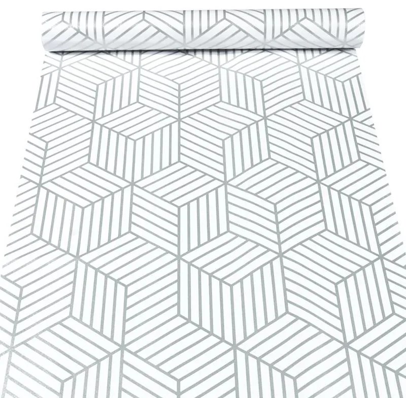 Samolepiace tapety 45 cm x 10 m IMPOL TRADE 9425-1, geometrický vzor strieborný , Samolepiace tapety