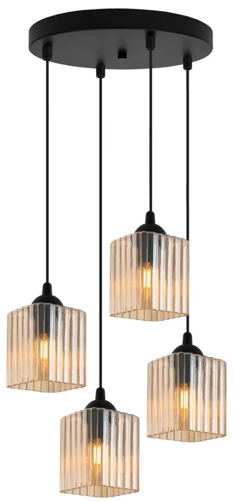 Závesné svietidlo Riffle Square, 4x medové sklenené tienidlo, b, o