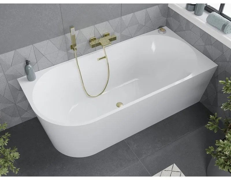 Mexen Mia, voľne stojaca rohová vaňa, pravá, 170 x 80 cm, biela, zlatý matný prepad, 52691708000P-55