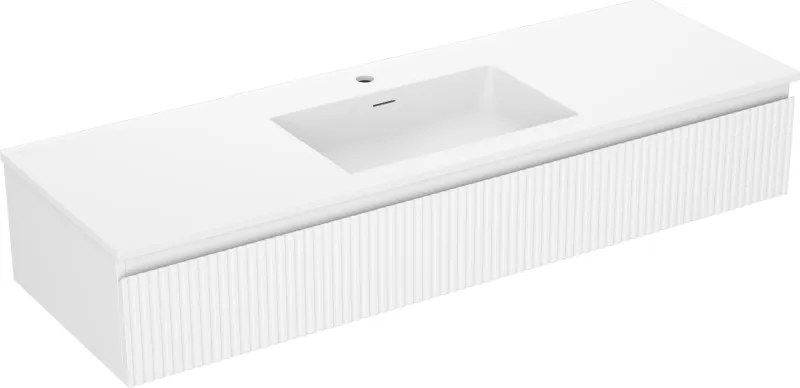Mexen Rivel, kúpeľňová skrinka 140 cm s umývadlom Otis, 1 zásuvka, drážkovaná, biela matná, 91A20-14023-1-BF01-W18M01