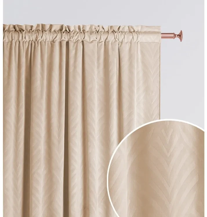 Zatemňujúcí záves v krémovej farbe s krásnym motívom listov 140 x 250 cm