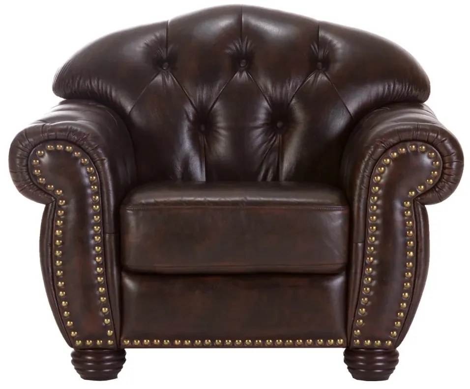 furniture-nabytek.cz - Masivní křeslo Chesterfield Hereford z pravé kůže, hnědé – 112×96×94 cm