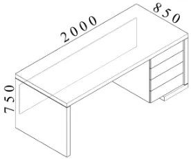 Stôl Lineart 200 x 85 cm + pravý kontajner