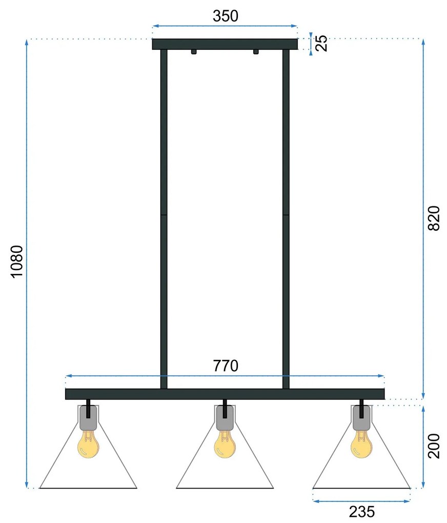 Toolight - Sklenené kovové stropné svietidlo 3xE27 APP318-3CP, čierna, OSW-00414