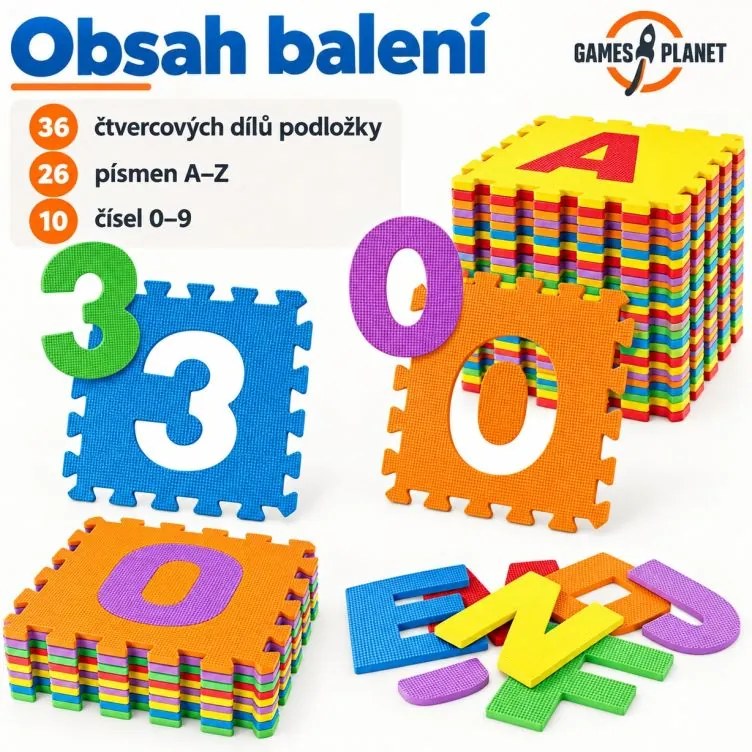 GAMES PLANET Penové puzzle čísla a písmená, 86 kusov