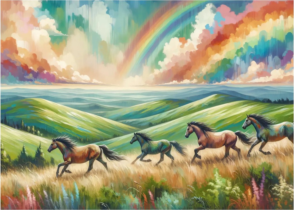 Obraz – Kone cválajúce krajinou (70x50 cm)