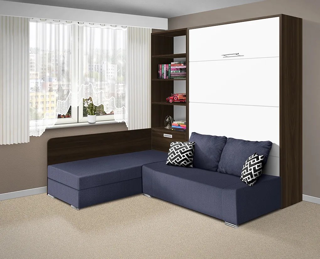 Nabytekmorava Sklápacia posteľ s pohovkou VS 21075 - 200x160 cm farba pohovky: Krémová, Typ farebného prevedenia: Bielá / dvere biele