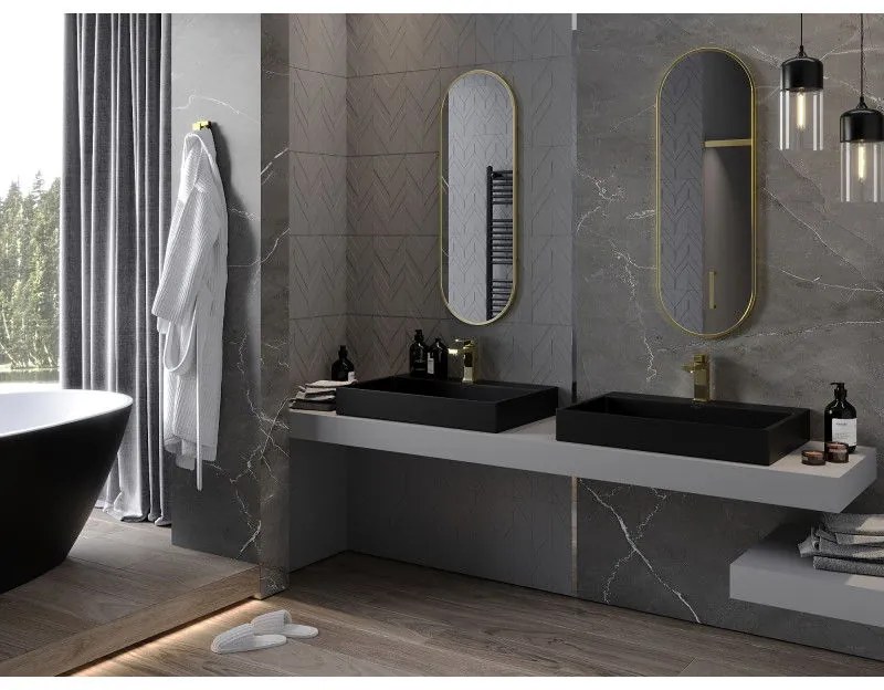 Mexen Loft, oválne kúpeľňové zrkadlo 100 x 35 cm, farba rámu zlatá lesklá, 9851-100-035-000-50