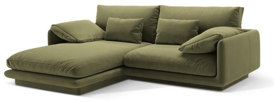 Svetlozelená zamatová rohová pohovka (ľavý roh/s leňoškou) Torino – Micadoni