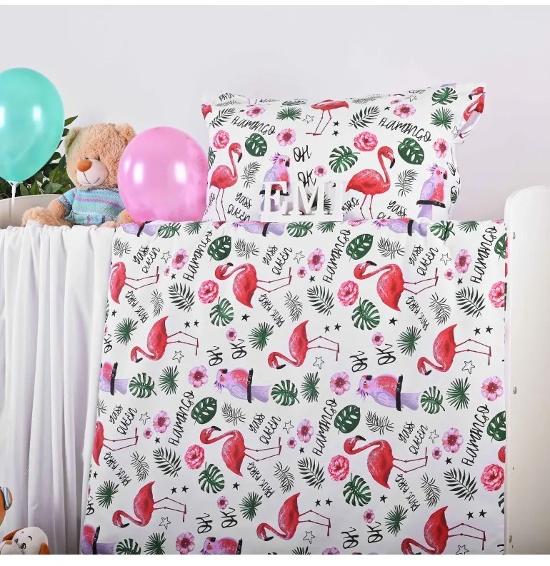 Obliečky detské bavlnené Plameniaky EMI, Štandardný set jednolôžko obsahuje 1x 140x200 + 1x 70x90