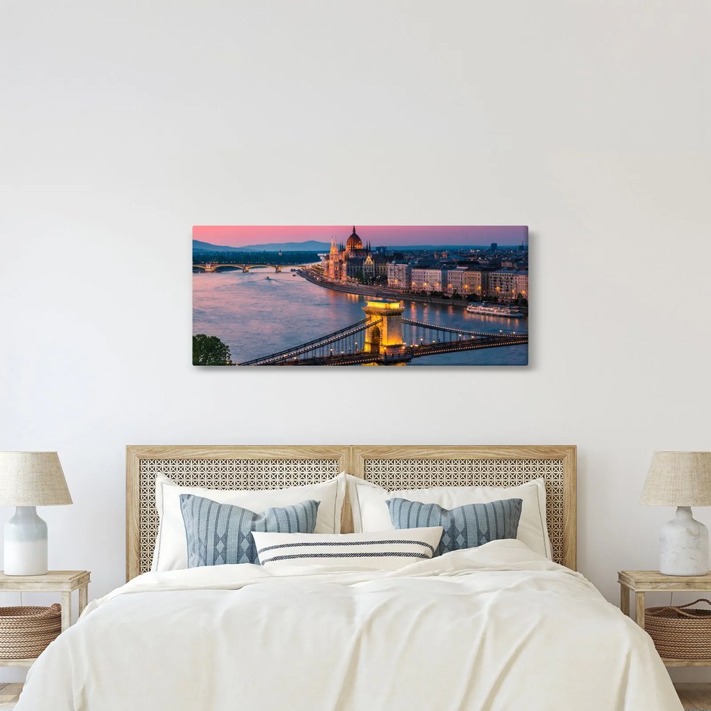 Obraz - Panorama mesta, Budapešť, Maďarsko (120x50 cm)
