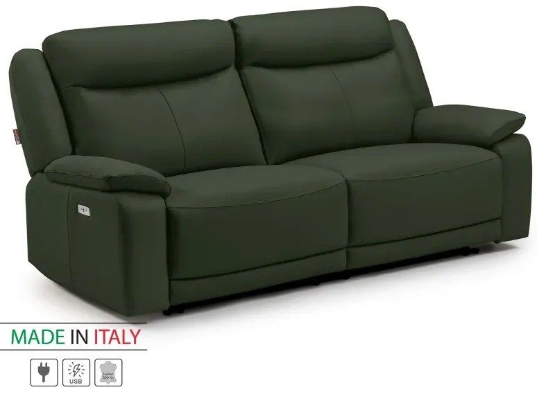 Kožená pohovka CONTINENTAL s elektrickou funkciou relax 3P, elektrické, zelená (green 321)