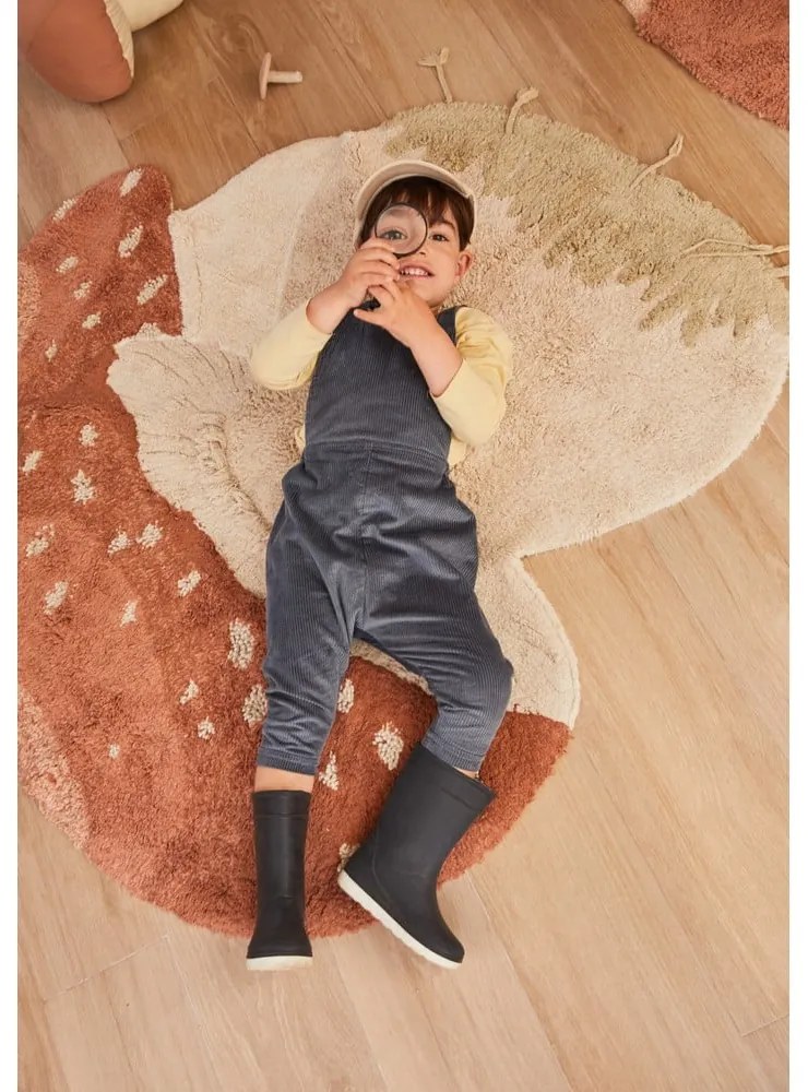 Prateľný ručne tkaný bavlnený detský koberec v tehlovej farbe krémový 120x120 cm Boletus – Lorena Canals