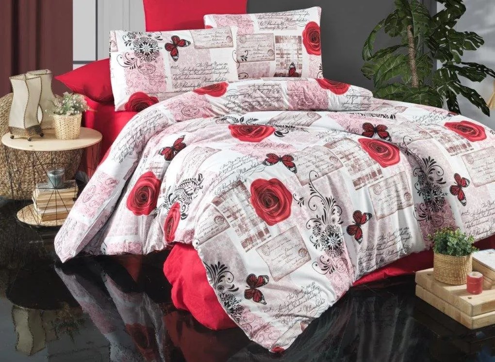 Brotex Predĺžené obliečky krep 140x220, 70x90cm Red roses zips