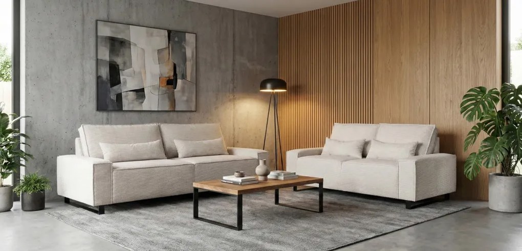 Dvojmiestna pohovka Cassino, krémová štruktúrovaná látka