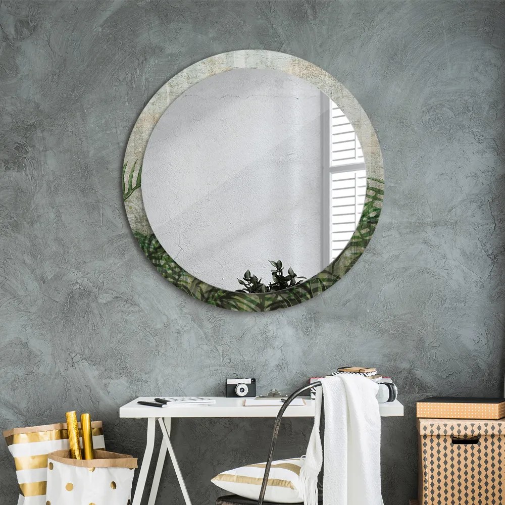 Okrúhle ozdobné zrkadlo Listy papradia fi 90 cm