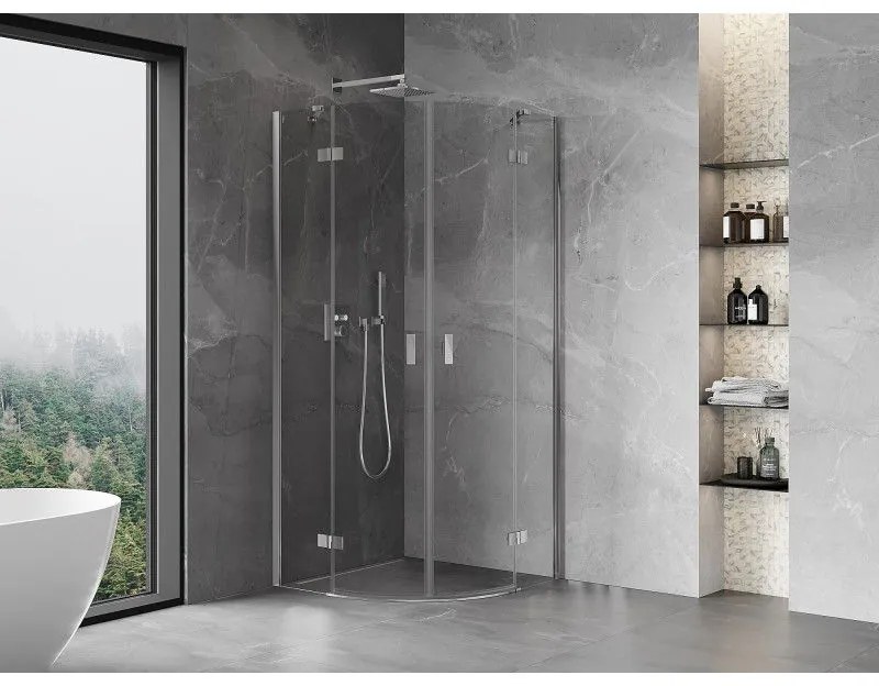 Mexen Mist, polkruhový výklopný sprchový kút 90 x 90 cm, číre sklo, chrómový profil, 8A33-090-090-01-00