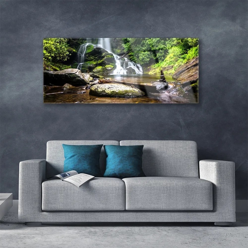 Obraz plexi Vodopád kamene les príroda 125x50 cm