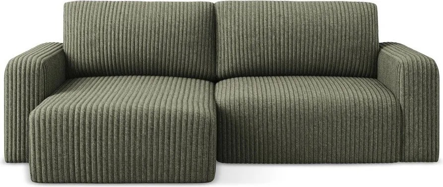 Zelená menčestrová rozkladacia/s úložným priestorom rohová pohovka (ľavý roh/s leňoškou) Kona – Makamii