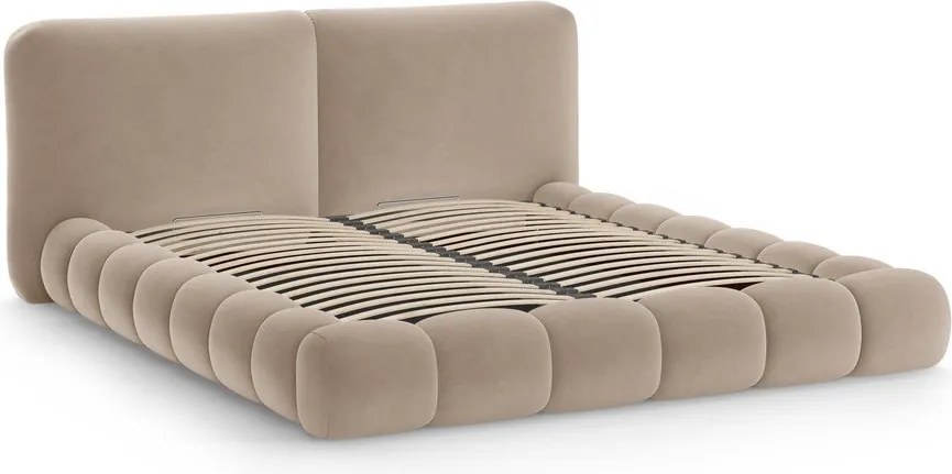 Svetlohnedá čalúnená dvojlôžková posteľ s úložným priestorom s roštom 200x200 cm Solange – Micadoni