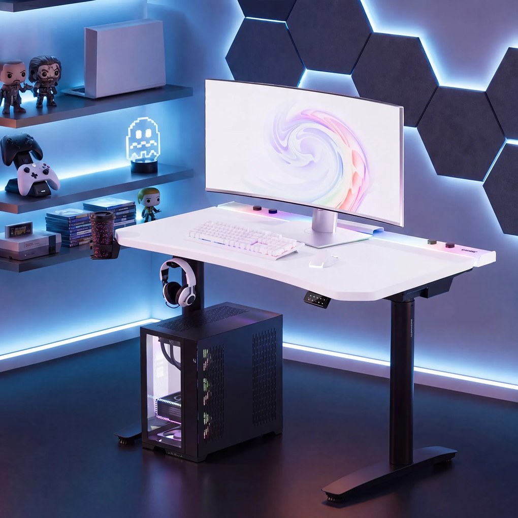 Elektrický herný stôl RGB s držiakmi, bielo-čierny, 140 cm: Diablo X-Forge 1400