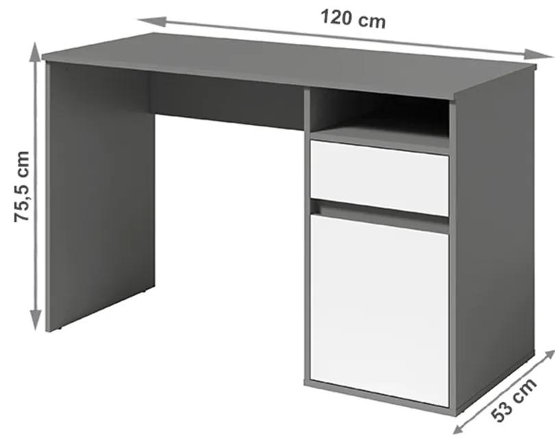 Kondela PC stôl, tmavosivá-grafit/biela, BILI