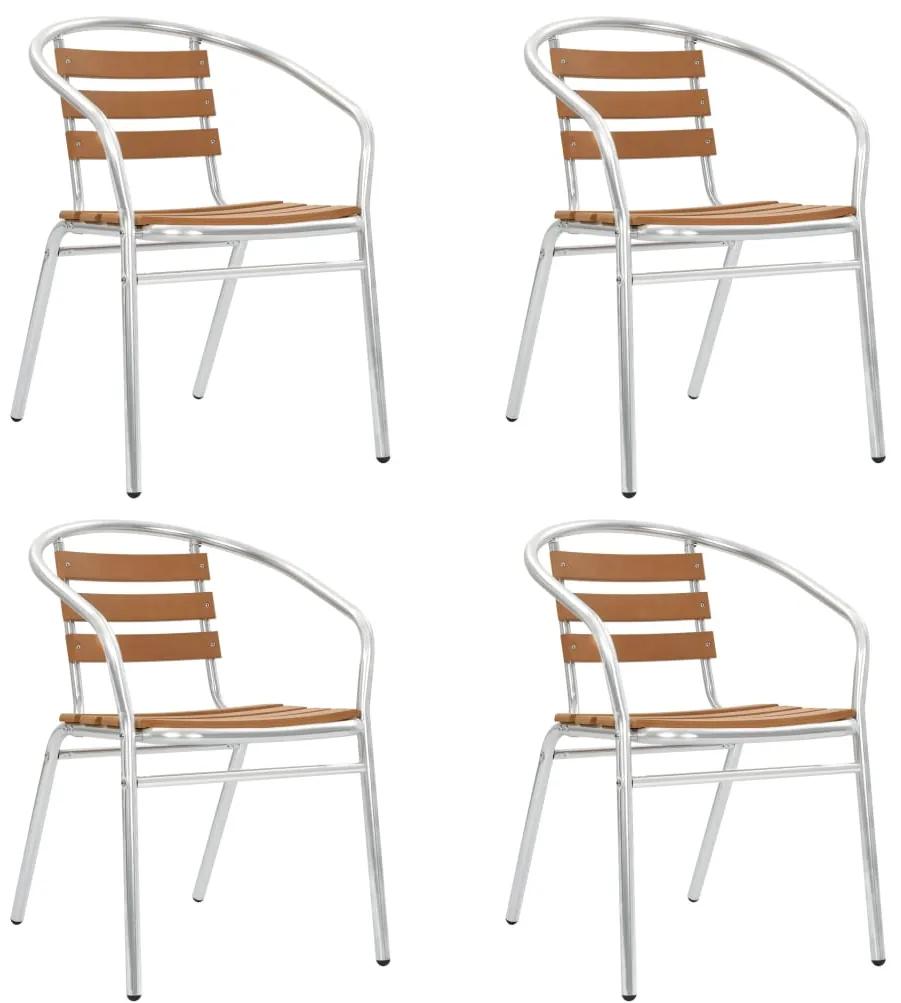 vidaXL Stohovateľné záhradné stoličky 4 ks strieborné hliník a WPC