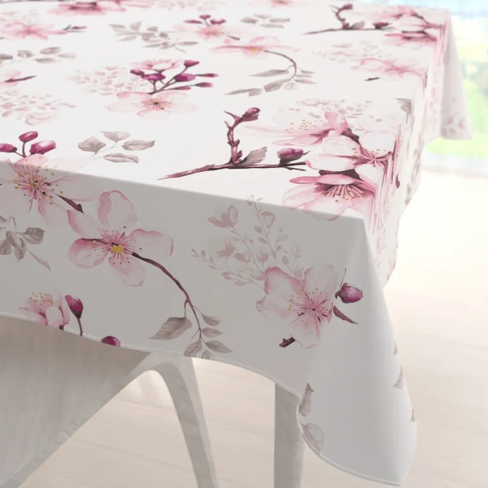 Biante Bavlnený štvorcový obrus Sandra SA-583 Ružové kvety s vetvičkami na bielom 90x90 cm