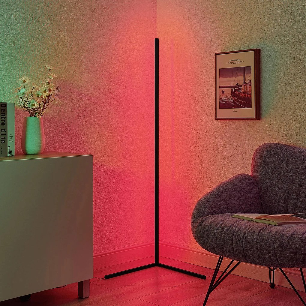 Lindby Jemma stojaca LED lampa, minimalistická RGB