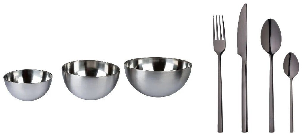 Ernesto®  Súprava misiek z nehrdzavejúcej ocele, 3-dielna + Príbor z ušľachtilej ocele, 16-dielna súprava  (800006908)