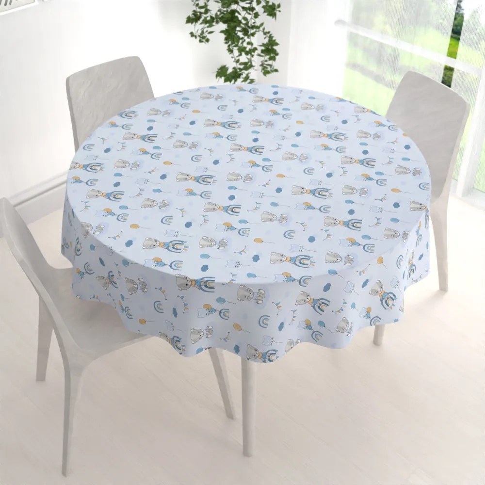 Biante Detský bavlnený okrúhly obrus Sandra SA-463 Medvedíky s balónikmi na svetlo modrom Ø 70 cm