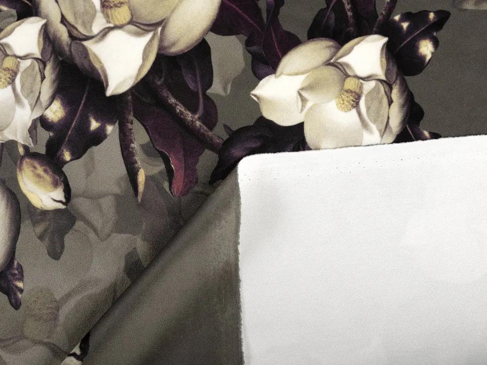 Biante Zamatový oválny obrus Tamara TMR-034 Kvety gardénie na hnedosivom 50x100 cm