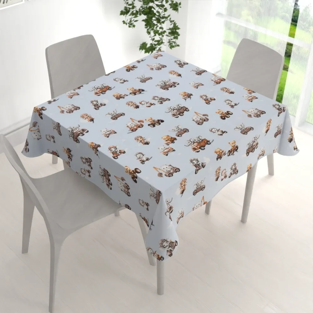 Biante Detský bavlnený štvorcový obrus Sandra SA-629 Zvieratká v autách na modrom 90x90 cm