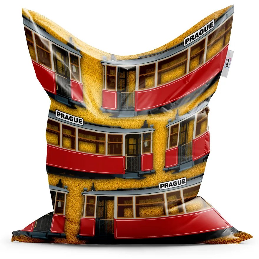 Sablio Sedací vak Pražské historické električky Žltý Pattern - 150x100 cm