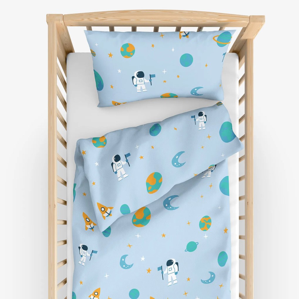 Goldea detské bavlnené obliečky do postieľky - kozmonauti vo vesmíre 100 x 135 a 40 x 60 cm