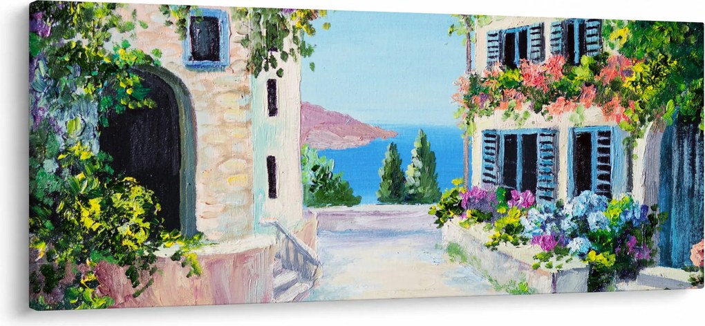 Obraz - Grécka ulička, olejomaľba (120x50 cm)