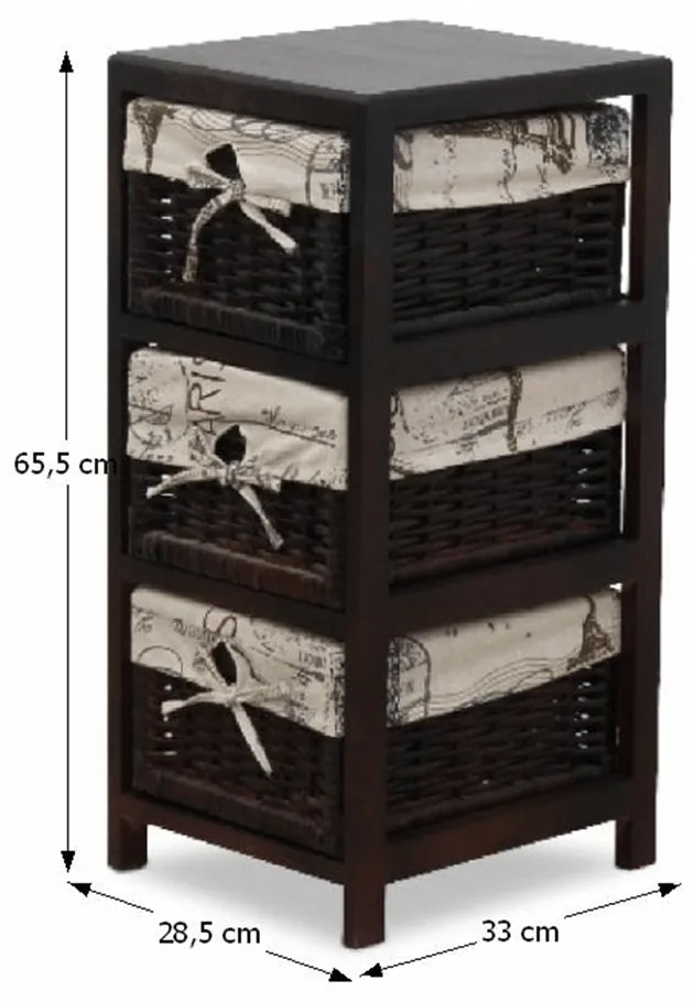 Kondela Komoda, 3 prútené košíky tmavo hnedá/béžová, ELI 1