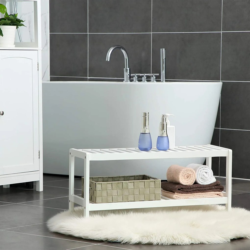 Bambusová 2-úrovňová polica, biela