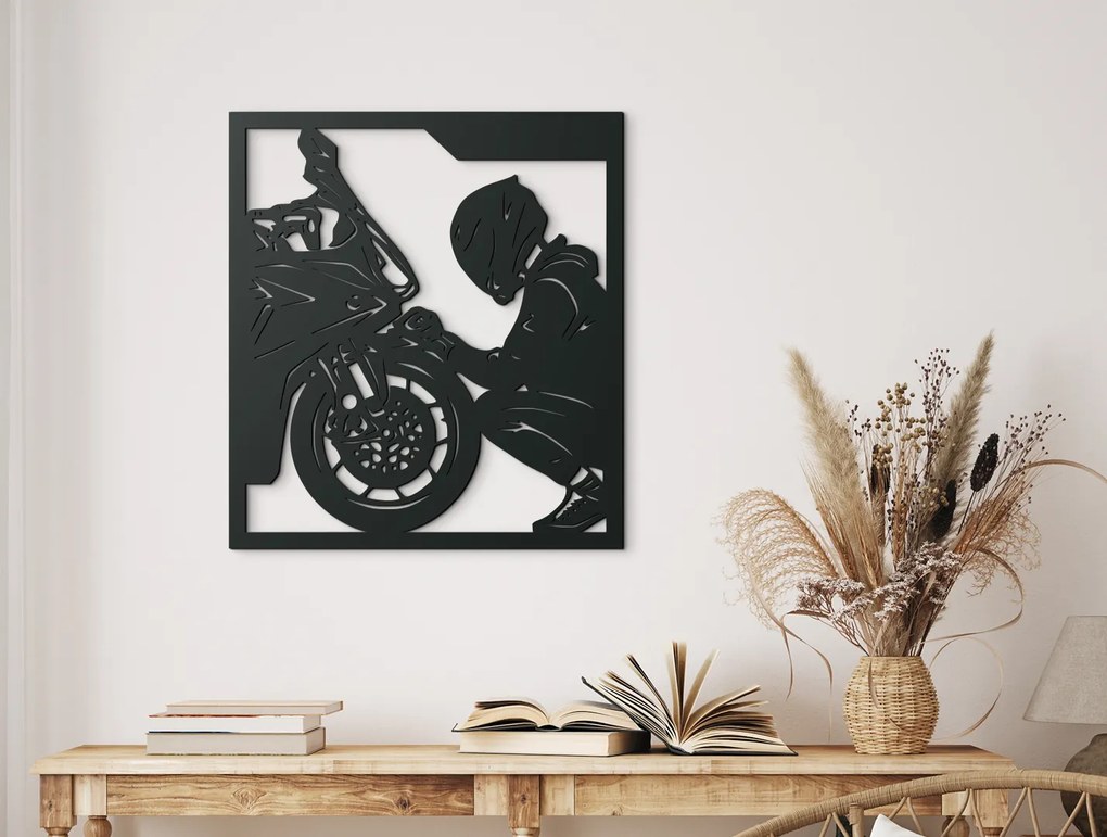 drevko Drevený obraz Motorkár a jeho vášeň Rozmer obrazu: 65 x 58,5 cm, Farba dekorácie: Čierna